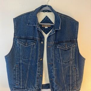 Wrangler Blue Denim Vest with White Sherpa Lining
